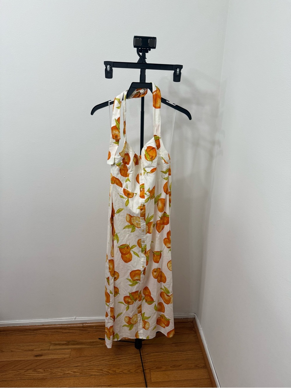 Zara White Halter Maxi Dress with Orange Fruit Print - Picture 4 of 6